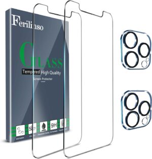 Ferilinso® 2 Pack Screen Protector for iPhone 12 Pro Max with 2 Pack Camera Lens Protector