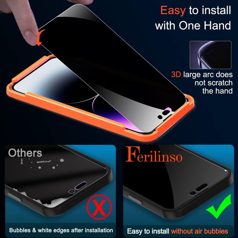 Ferilinso® [3+3 Pack] iPhone 14 Pro Max Privacy Screen Protector and Camera Lens Protector