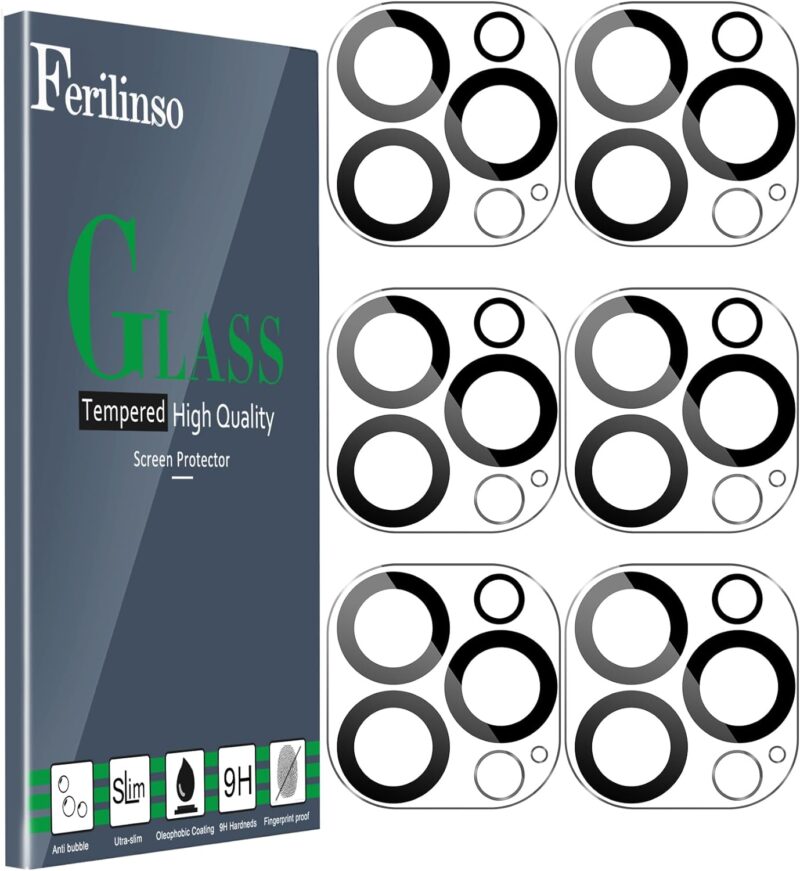 Ferilinso® [6 Pack] Camera Lens Protector for iPhone 14 Pro Max, 15 Pro Max, 14 Pro, 15 Pro